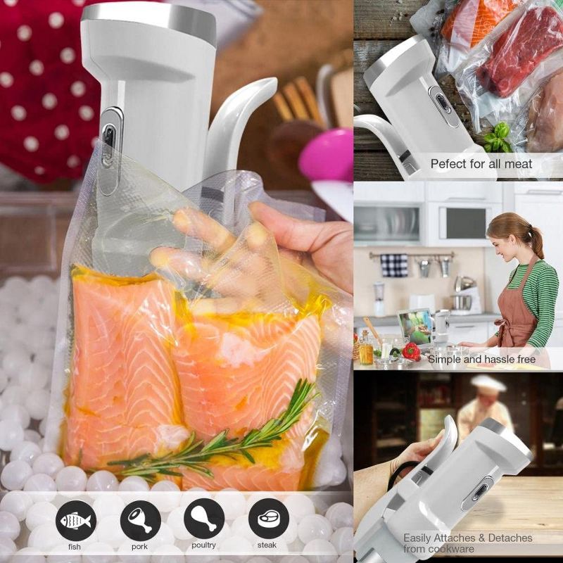 NutriChef PKPC120WT Ultra Quiet 1200W Stainless Steel Sous Vide Thermal Immersion Cooker for Meats, Fish, Vegetables, and More, White