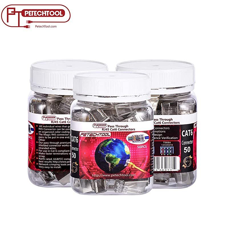 23AWG Cat6a Cat6 Connector Gold Plated 8P8C Pass Through Shield Plug (50Packs)