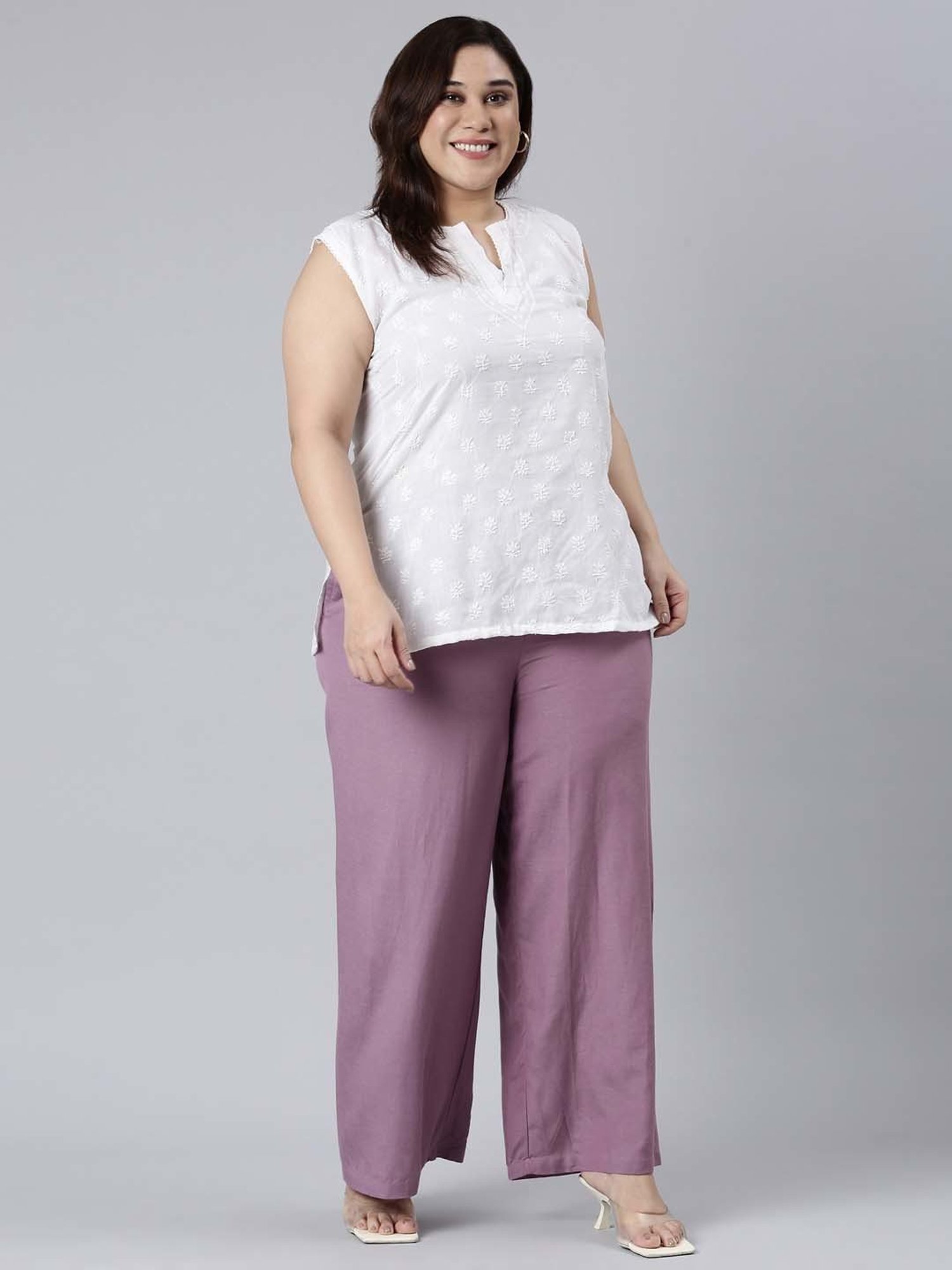 Go Colors! Lilac Linen Relaxed Fit Palazzos