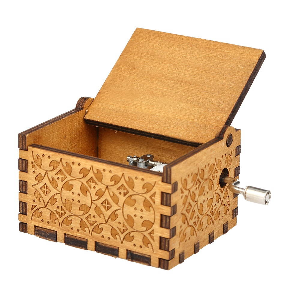 Vintage Wooden Theme Song Music Box Hand-operated Carved Engraving Music Case Creative Holiday Birthday Gifts for Kids