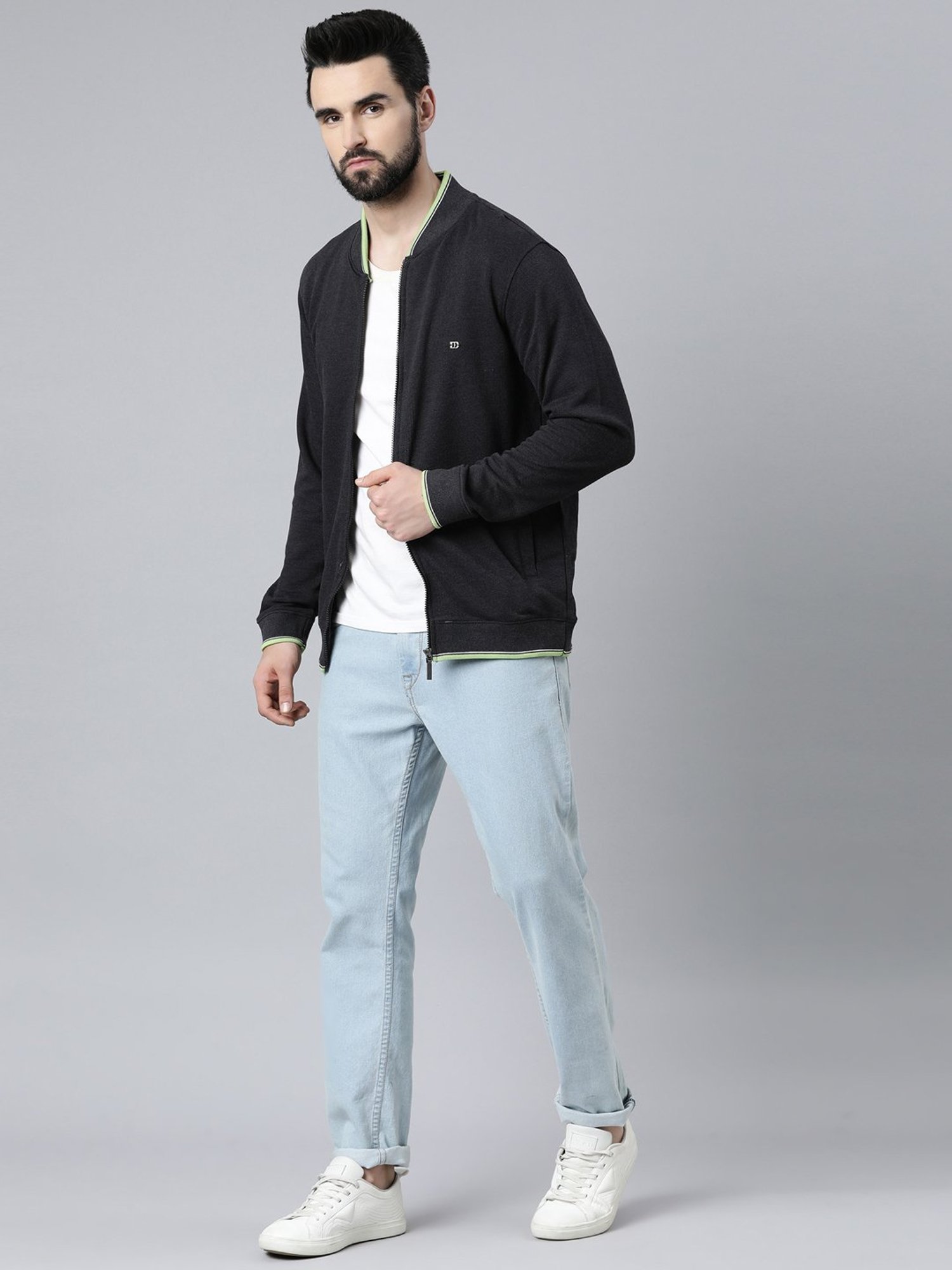 DIXCY SCOTT MAXIMUS Jet Black Relaxed Fit Bomber Neck Jacket