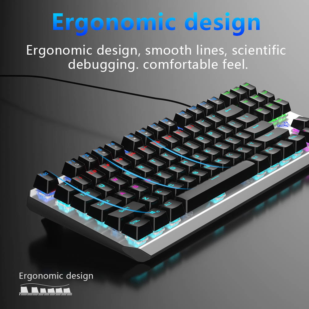 Mechanical Gaming Keyboard Wired with 87 Keys Anti-Ghosting Programmable RGB Rainbow Backlit for Laptop Games and Work (Blue Switch, Black)