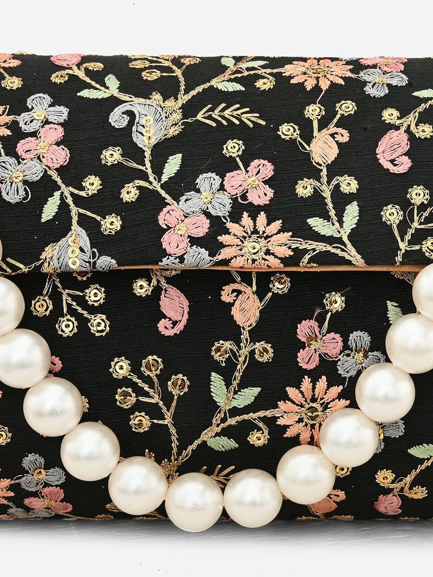 Gaurapakhi Black Embroidered Medium Clutch
