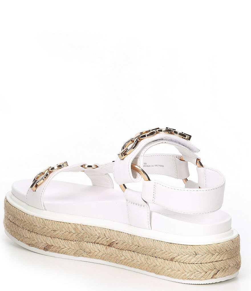 KARL LAGERFELD PARIS Palma Chain Detail Leather Platform Espadrille Sandals