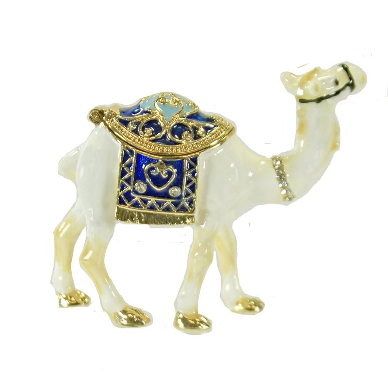 Hinged Trinket Box 2.5" White Camel Box Magnetic Saddle Hump  -  Decorative Figurines