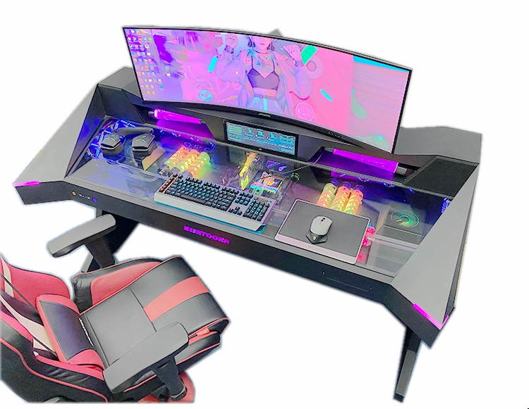 ALAMENGDA  Full Tower Computer Case All-in-one Desk Case Desk / DIY Cool Transparent Built-in MOD / Large Computer Case Table/With Small Secondary Screen