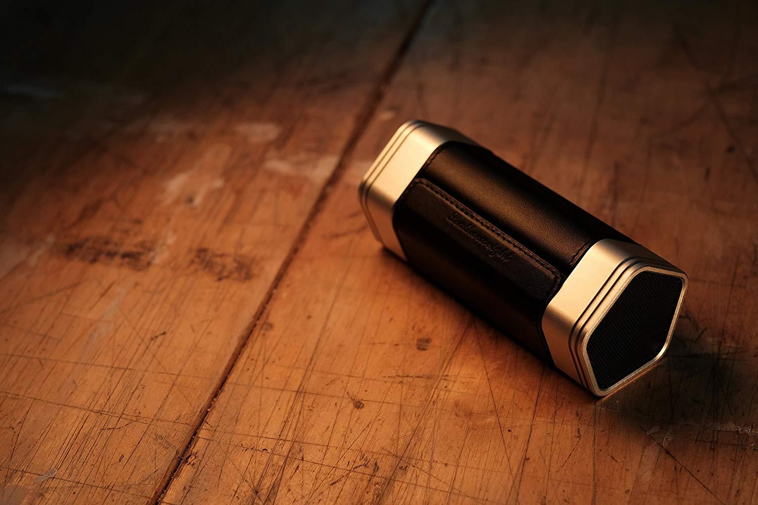 Leatherweight Portable Bluetooth Speaker, Genuine Leather and Metal Retro Wireless Speaker with All-Round Sound, Enhanced Bass and Long Lasting Battery Life (Black & Silver)