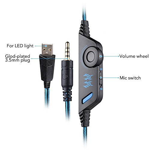 KOTION EACH G9000 3.5mm Game Gaming Headphone Headset Earphone Headband with Microphone LED Light for Laptop Tablet Mobile Phones