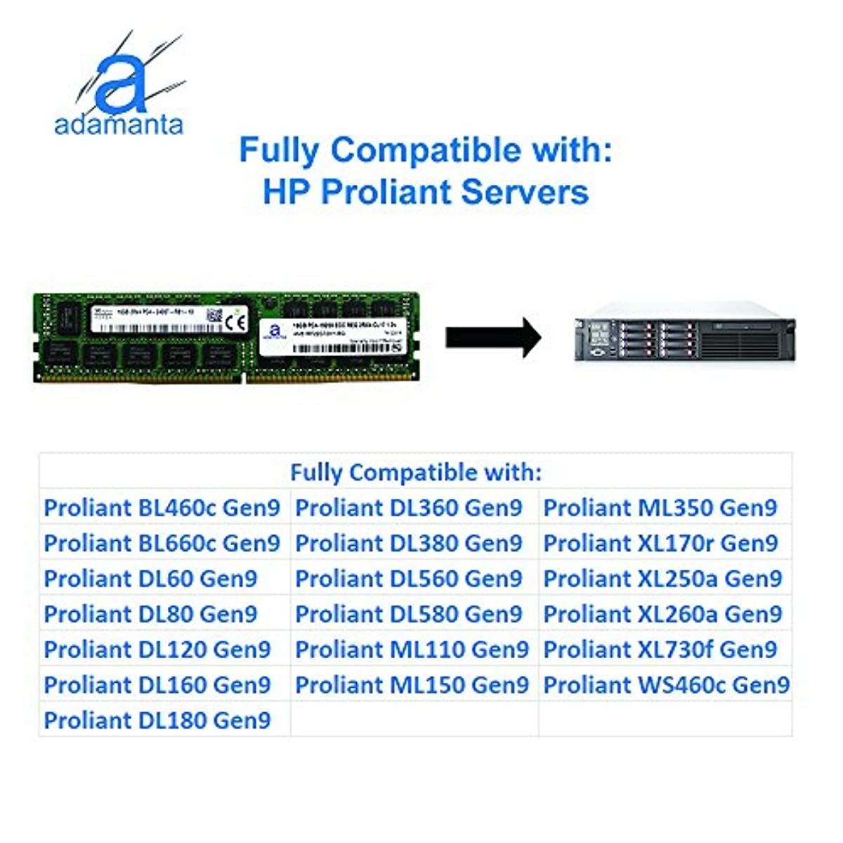 Adamanta 16GB (1x16GB) Server Memory Upgrade Compatible Compatible for Dell Poweredge, HP Apollo & HP Proliant Servers Hynix Original DDR4 2400MHZ PC4-19200 ECC Registered Chip 2Rx4 CL17 1.2v DRAM RAM
