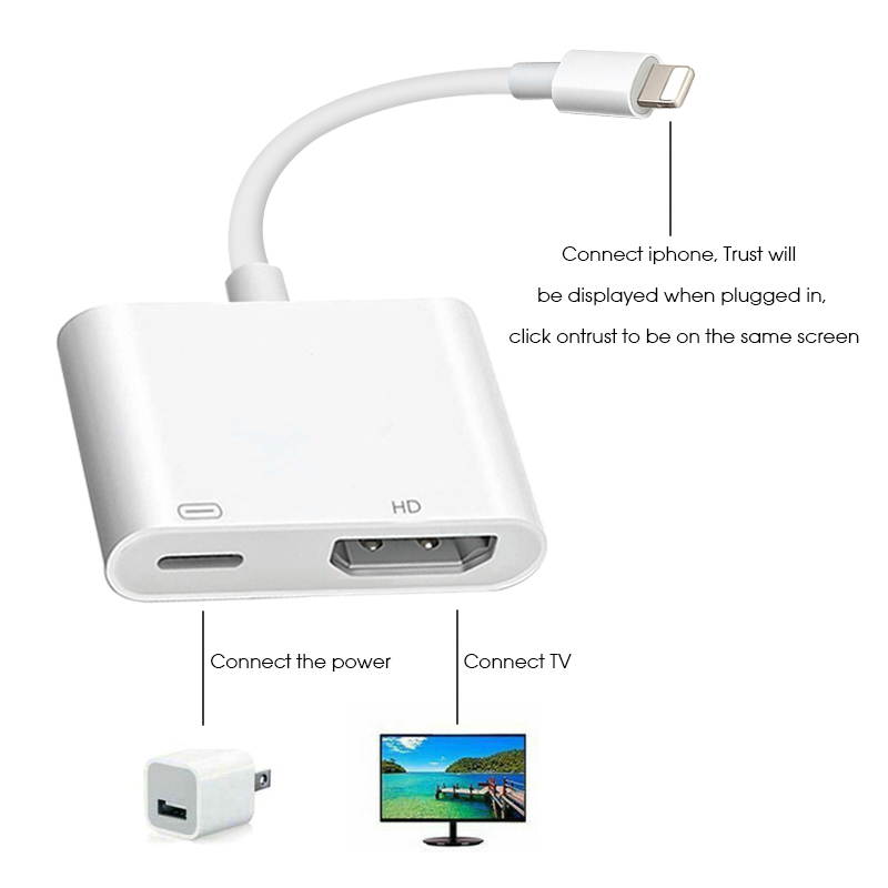 Apple Lightning to HDMI Video Adapters, 1080P HDMI Cable Sync Screen Digital Audio AV Converter with Charging Port Compatible for iPhone, iPad, iPod on HDTV/Projector/Monitor