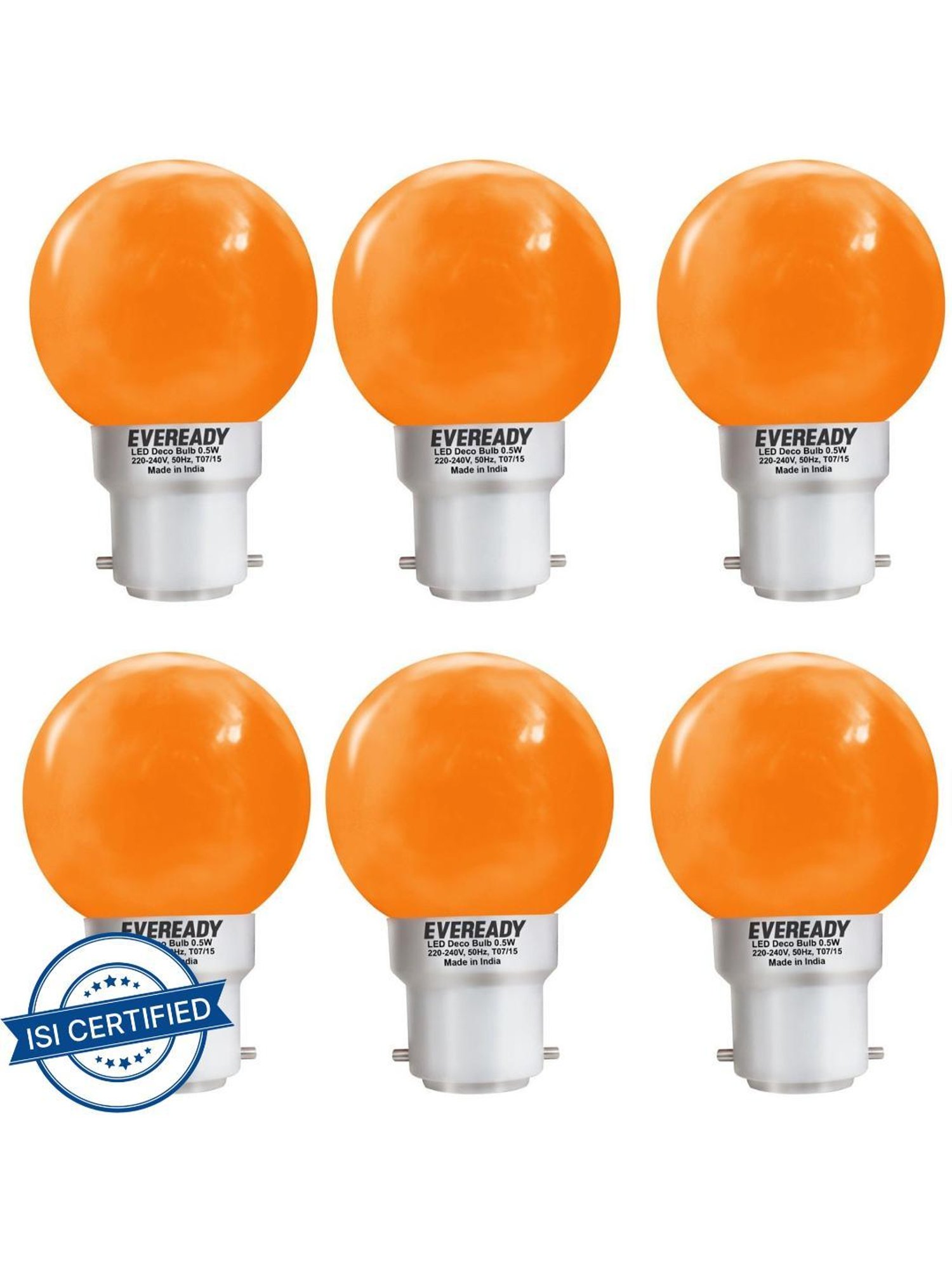 Eveready 0.5 W Standard B22 LED Bulb Pack of 6 (Orange)