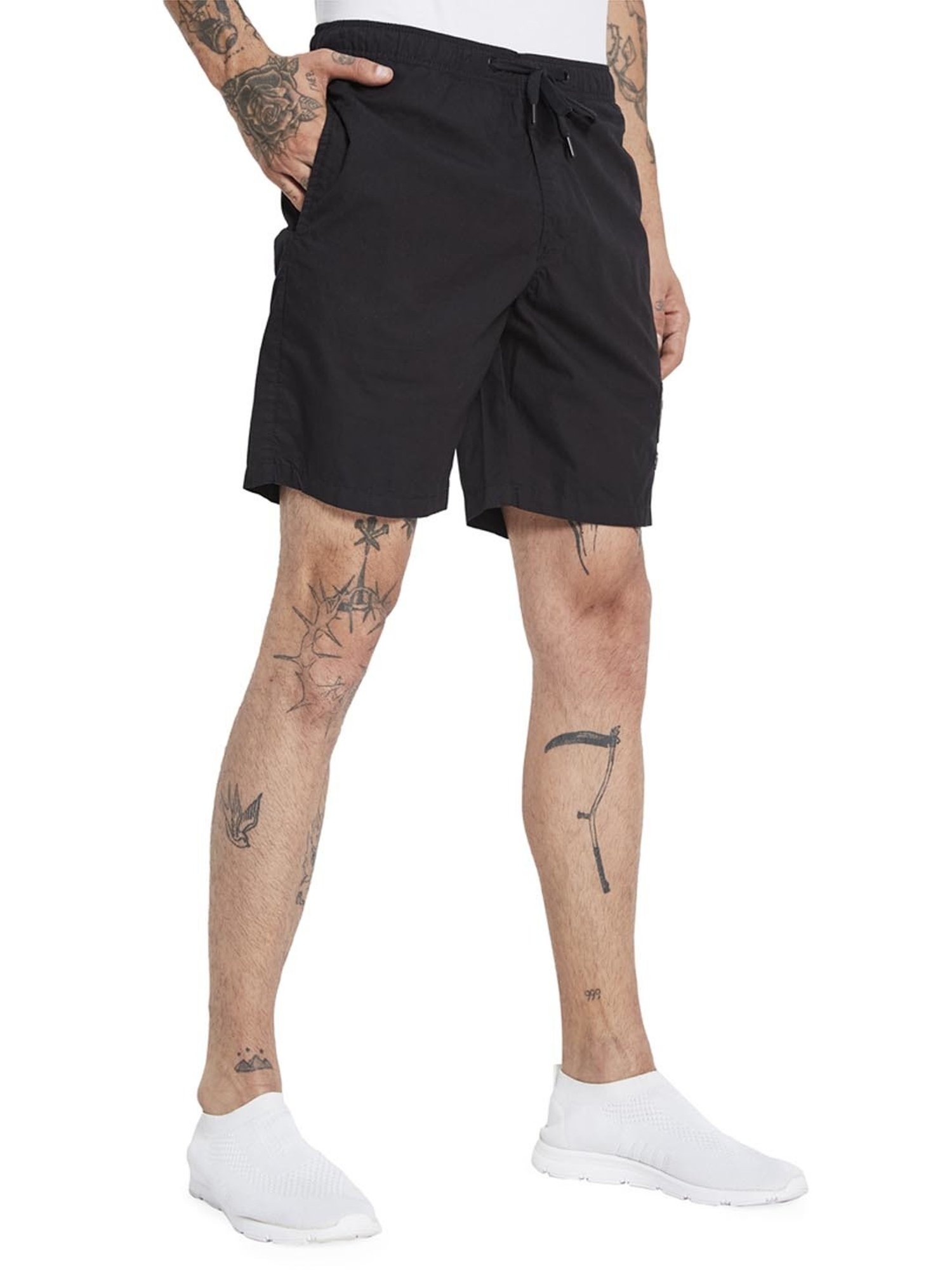 Octave Black Cotton Regular Fit Shorts