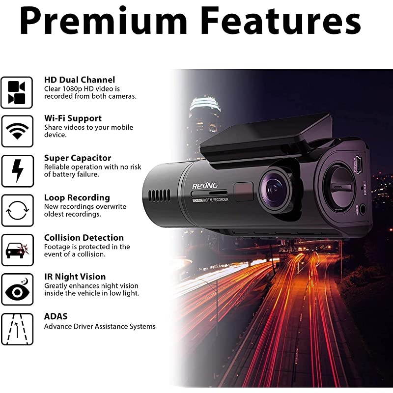 V3 Basic Dual Camera Front and Inside Cabin Infrared Night Vision Full HD 1080p WiFi Car Taxi Dash Cam with Supercapacitor, 2.7" LCD Screen (V3 Basic - Without GPS)