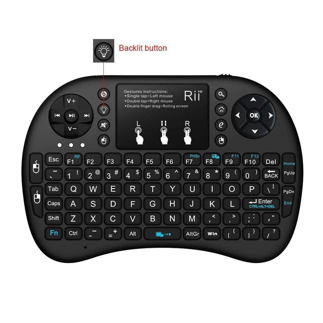 Rii i8+ 2.4GHz Mini Wireless Keyboard with Touchpad Mouse,LED Backlit,Rechargable Li-ion Battery (Updated 2017,Backlit)
