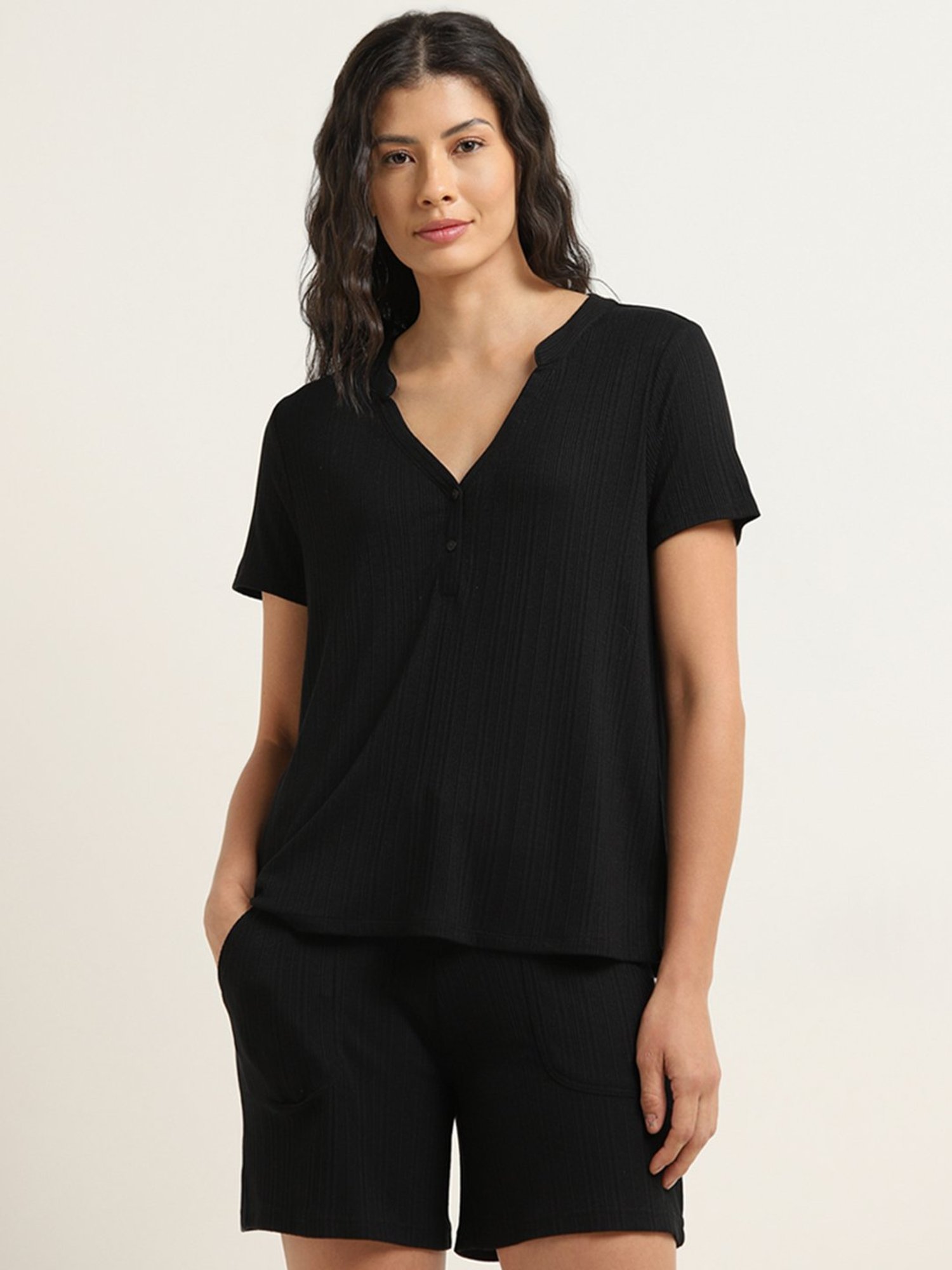 Wunderlove by Westside Black Ribbed Textured Top