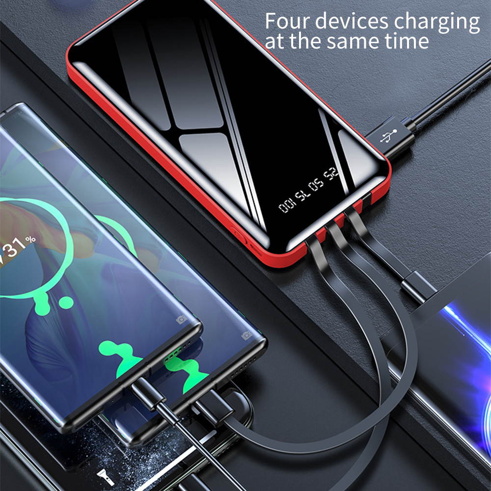 20000mAh Power Bank With 4 Self-Contained Cables for Fast Charging of Mobile Phone - Powerbank