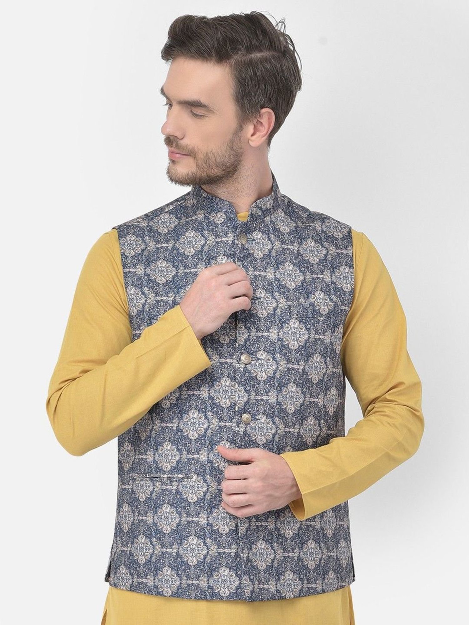 Fabindia Multicolor Regular Fit Printed Cotton Nehru Jacket