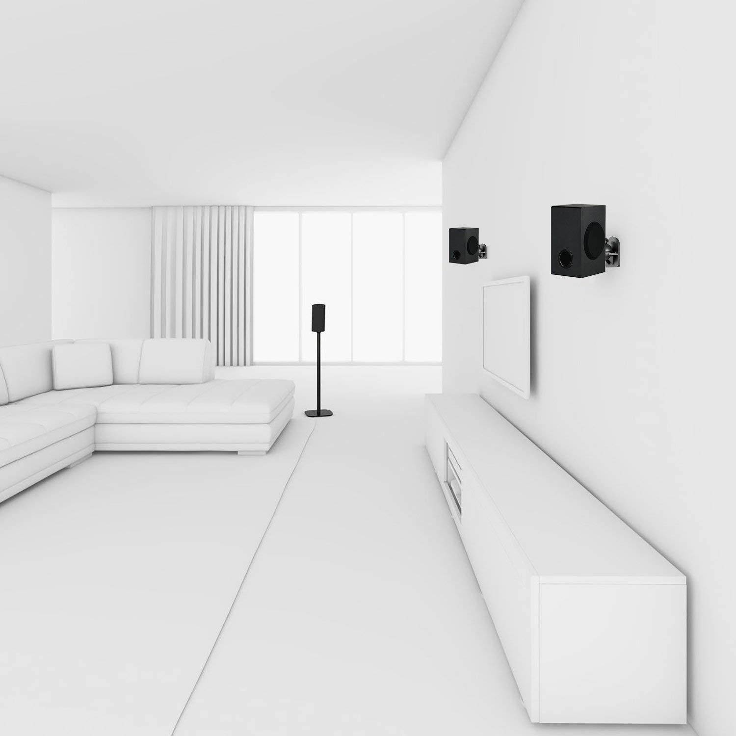 WALI Dual Speaker Wall Mount Brackets Multiple Adjustments for Bookshelf, Surround Sound Speakers, Hold up to 7.7 lbs, (SWM202), 2 Packs, Black