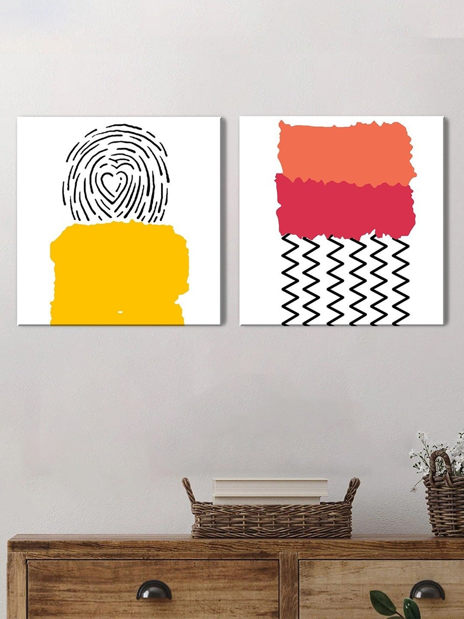 Art Street Printed Multicolor Cotton Canvas Wall Art - Set of 2