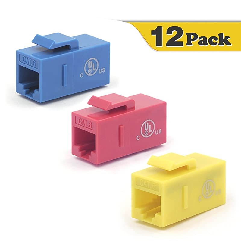 UL Listed 15Pack CAT6 Keystone Coupler RJ45 Female to Female Insert Coupler UTP Keystone Inline Coupler Blue+Red+Yellow