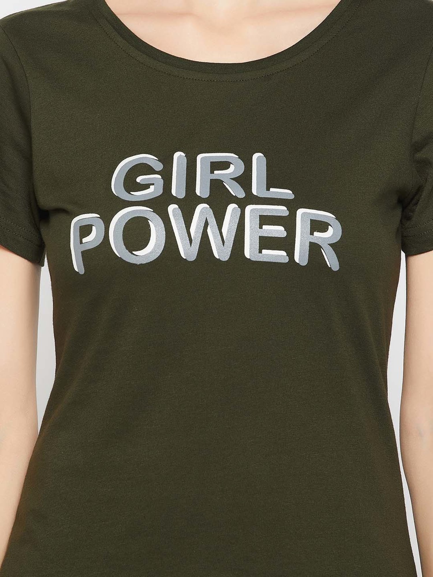 Clovia Green Graphic Print T-Shirt