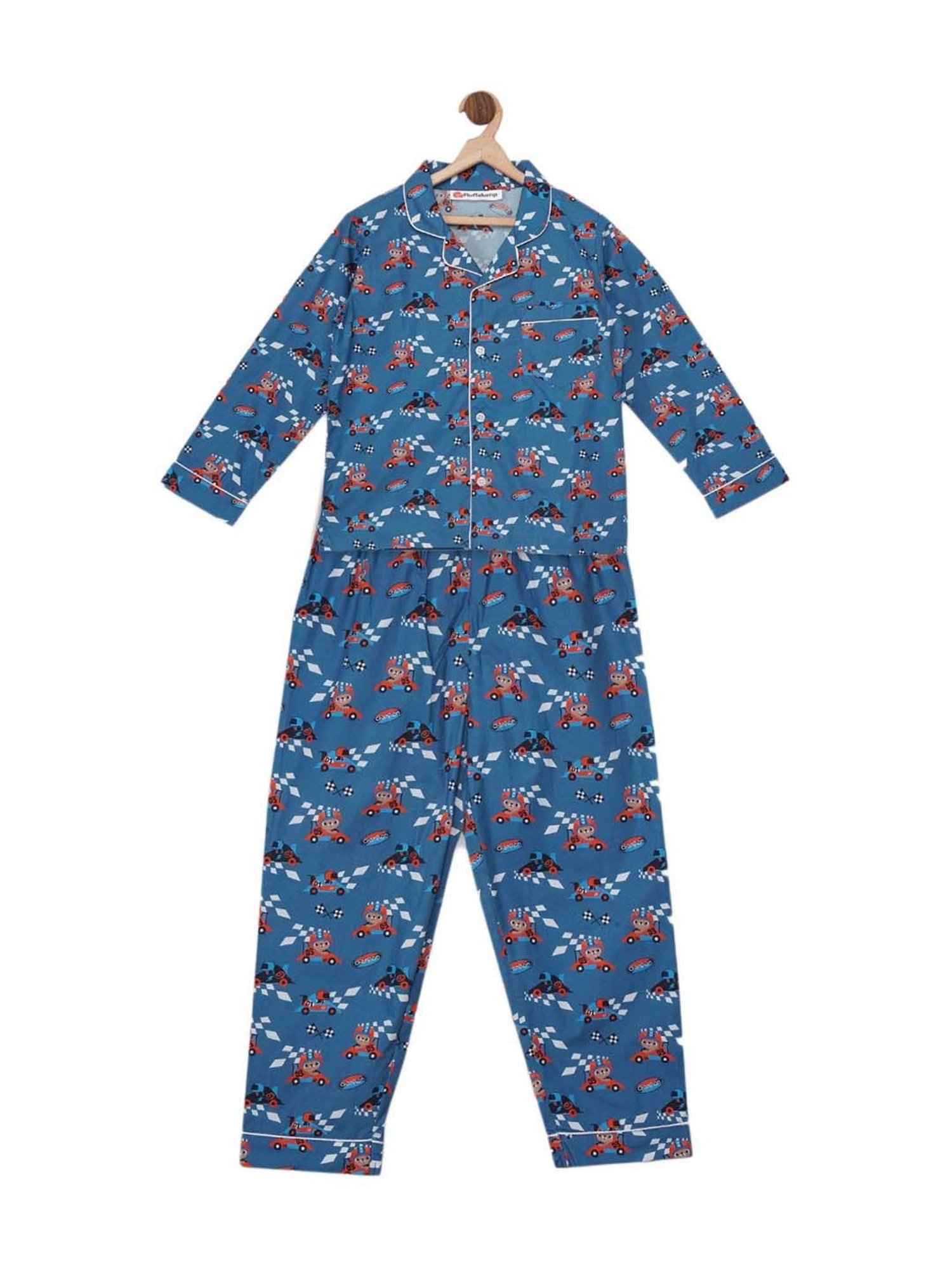 Fluffalump Boys Multicolor Cotton Printed Nightwear Top & Pants Set
