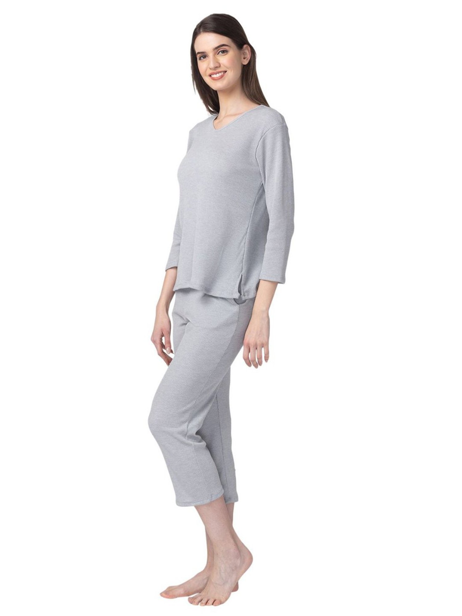 Candyskin Cotton Grey T-Shirt With Capris