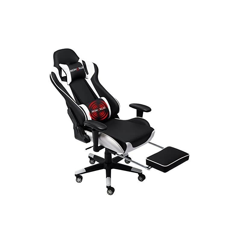 Gaming Chair Large Size High-back Ergonomic Racing Seat with Massager Lumbar Support and Retractible Footrest PU Leather 90-180 degree adjustment of backrest Thickening sponges (YK-6008-WHITE)