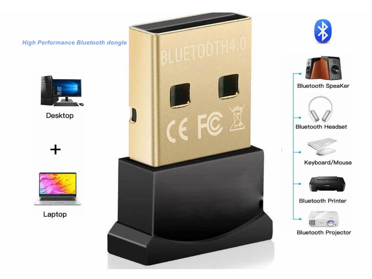 Wireless Bluetooth CSR 4.0 Dongle Adapter Bluetooth V4.0 USB Adapter CSR Chip Dongle Stick EDR USB 2.0 Dual-Mode Support Bluetooth Voice data/Music/Printer for laptop/Pad/Headser/BTMpblie