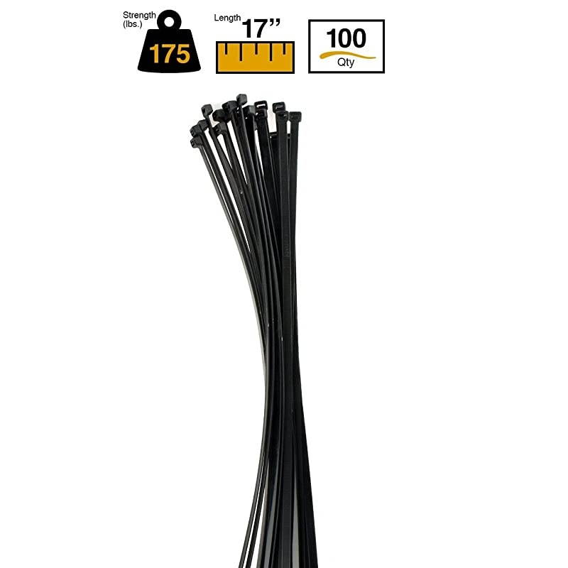 36" Heavy Duty Indoor/Outdoor Cable Ties - 175 lb Rated - Black UV Resistant - 50 per bag