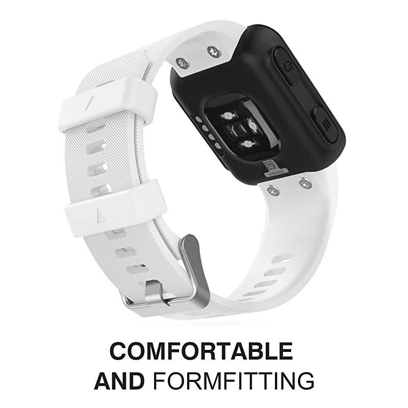 Watch Band Compatible with Garmin Forerunner 35 Soft Silicone Replacement Watch Band Sport Bracelet Strap with 6pcs Screws and 2pcs Screwdrivers fit Garmin Forerunner 35 GPS Running White