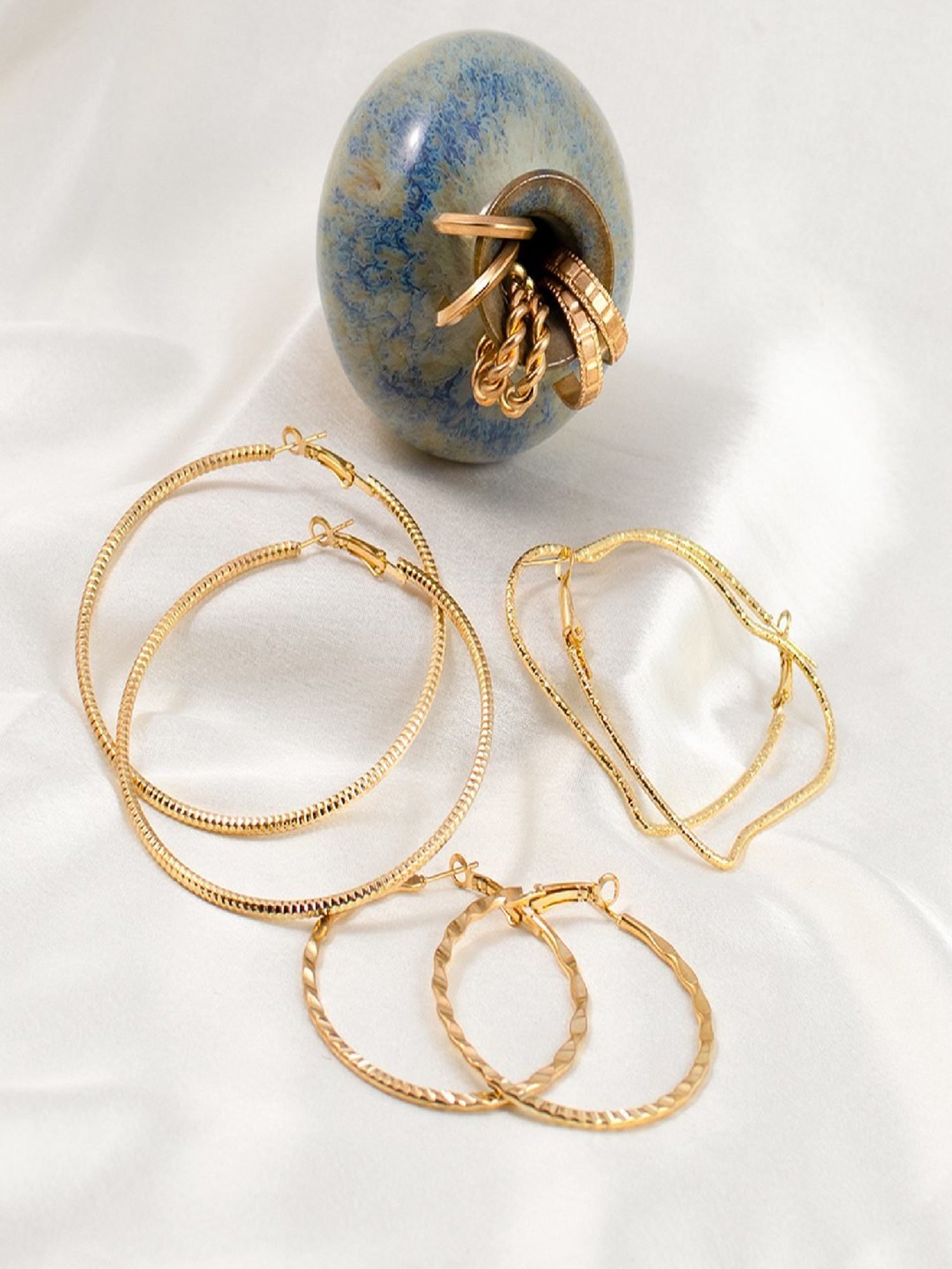 Jewelz Gold Plated Hoop Earrings Set for Women Pack of 6