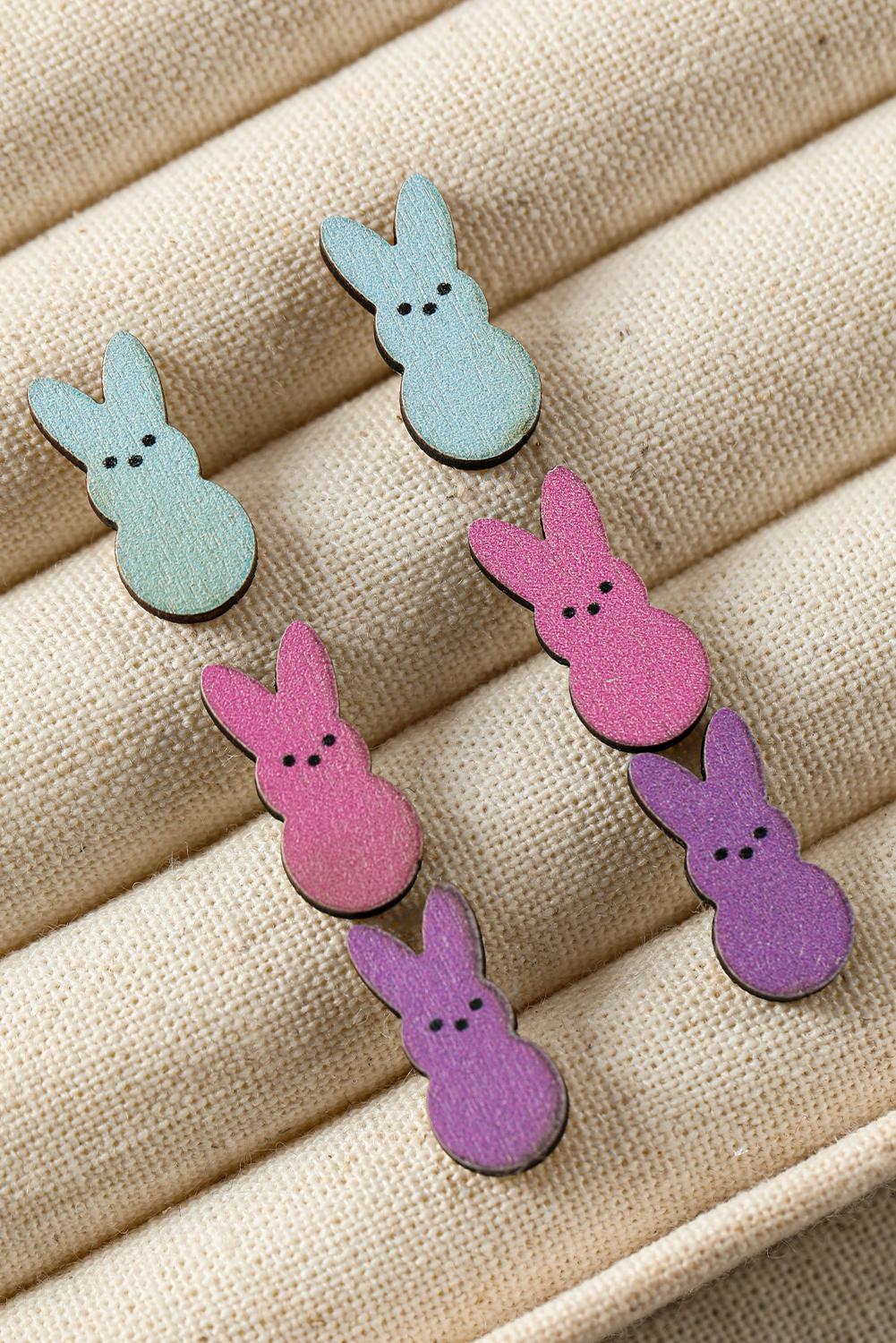 White Easter Bunny Doll Shape Wooden Stud Earrings