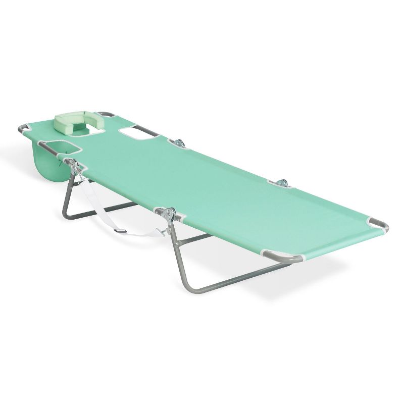 Ostrich Outdoor Lightweight Adjustable Folding Recliner Chaise Lounge Beach Pool Chair with Face Opening & Carrying Strap for Lake Patio Camping, Teal