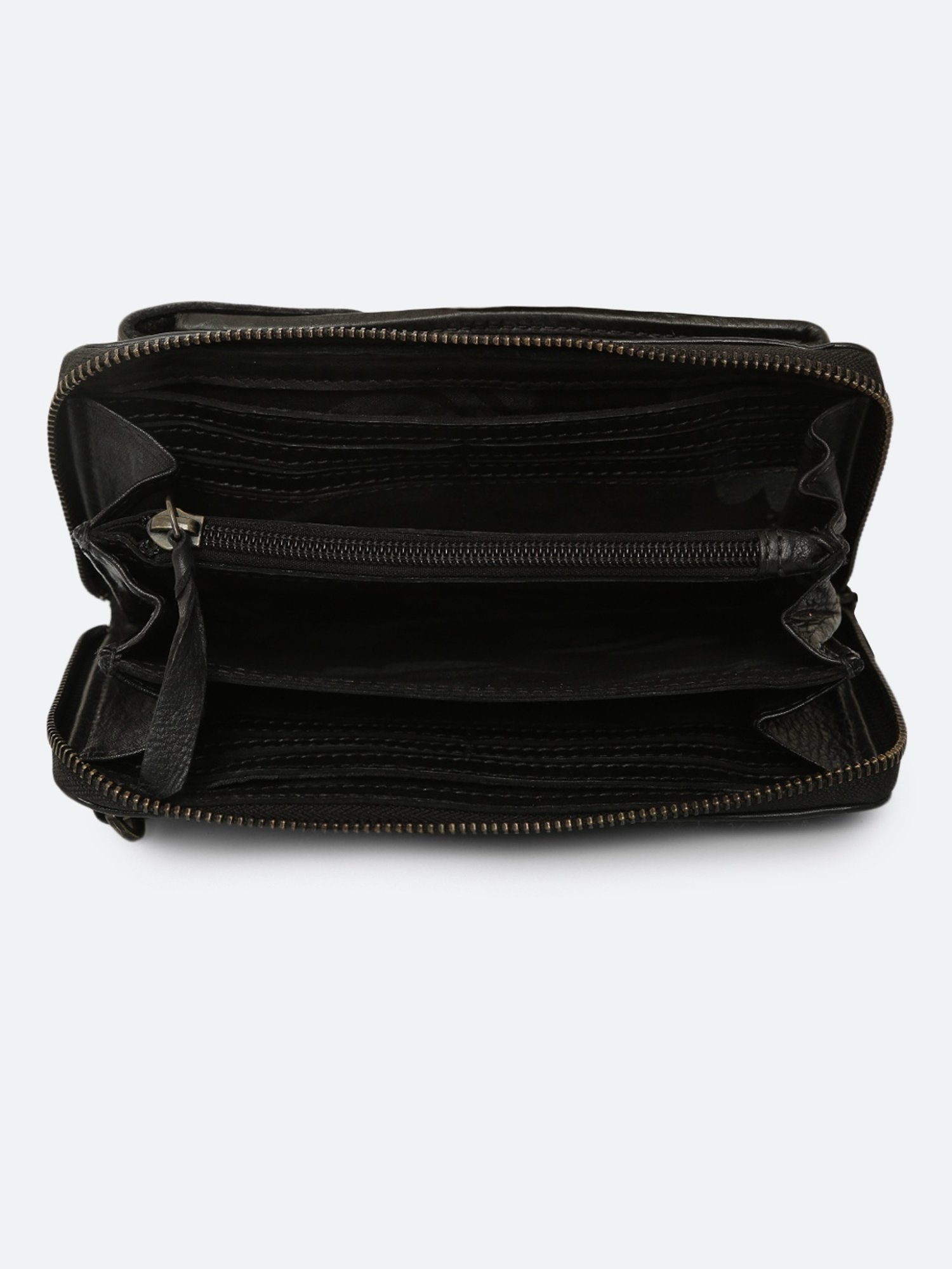 Art N Vintage Silvia Black Leather Textured  Zip Around Wallet for Women