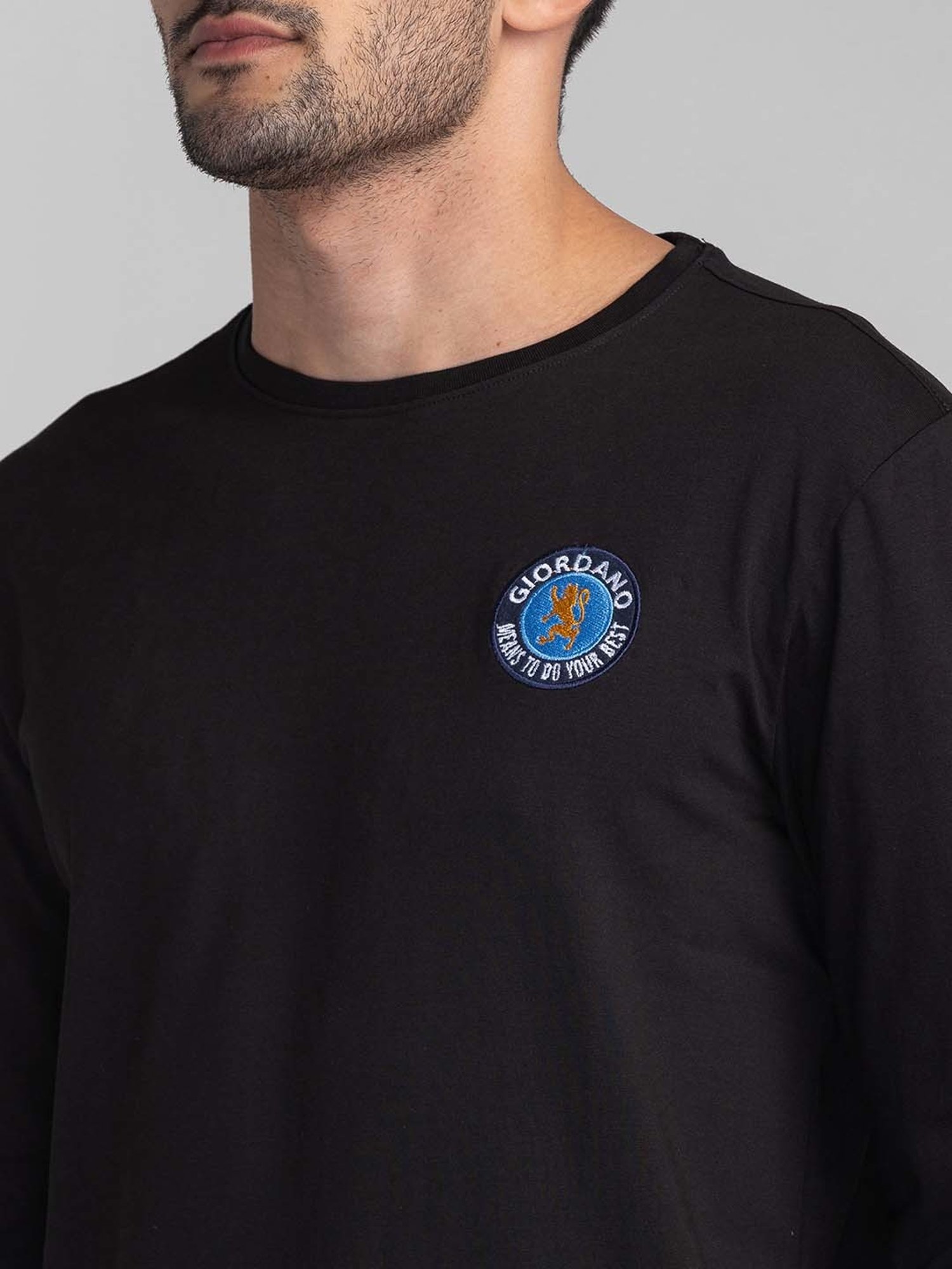 Giordano Black Slim Fit Logo Print Crew T-Shirt