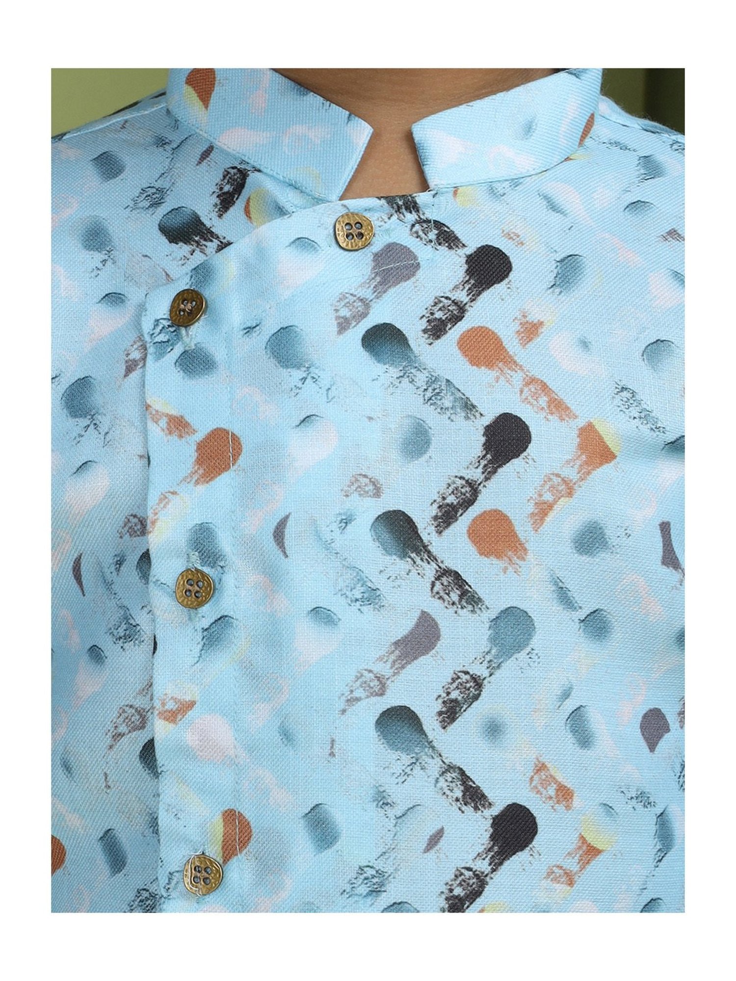 TABARD Kids Sky Blue Printed Full Sleeves Kurta