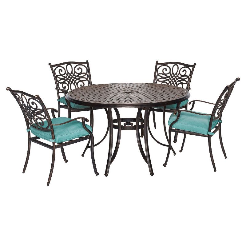 Traditions 5pc Round Metal Patio Dining Set - Blue- Hanover