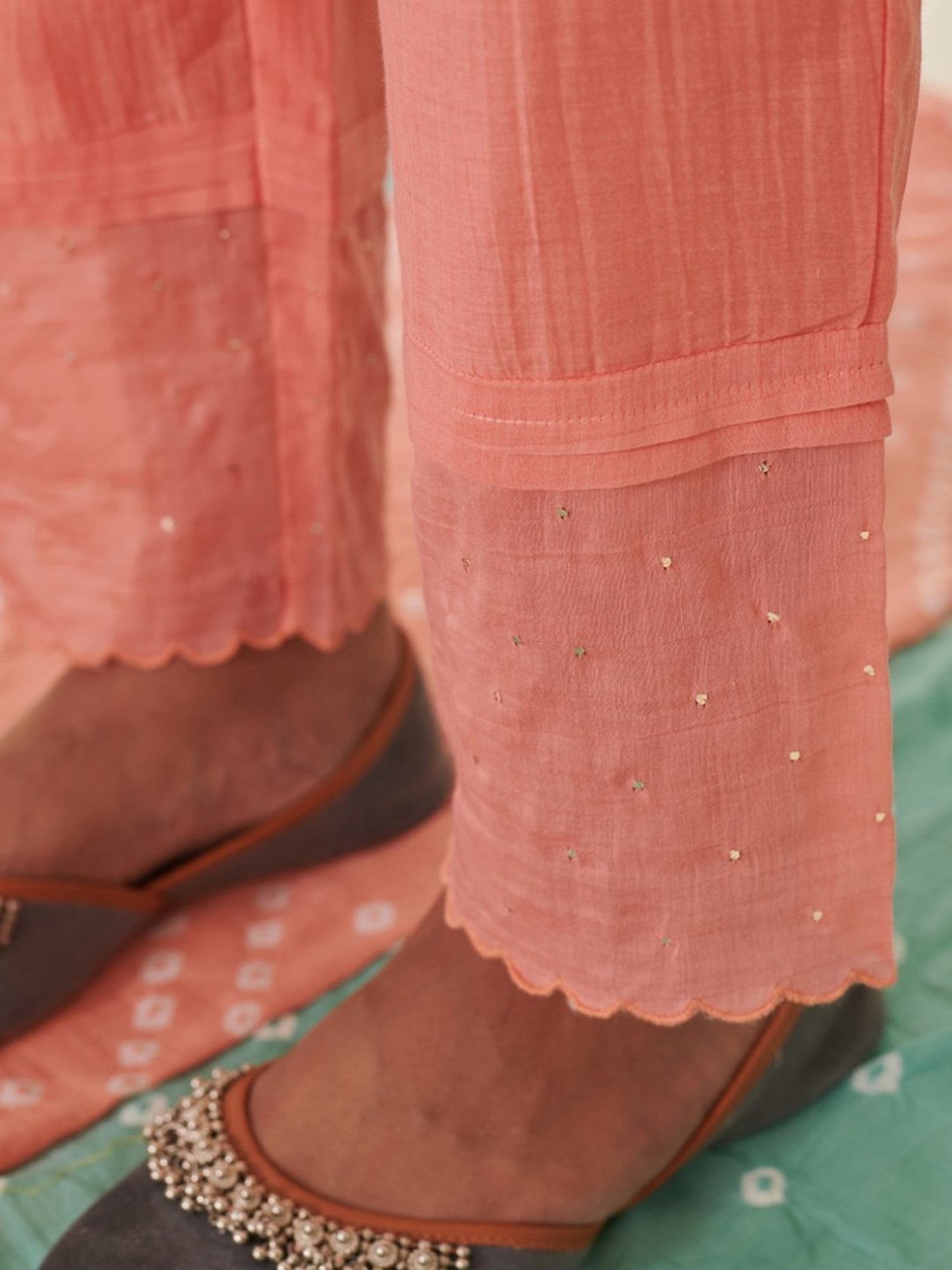 Prakriti Jaipur Peach Bandhej Bandhani V-neck Shirt