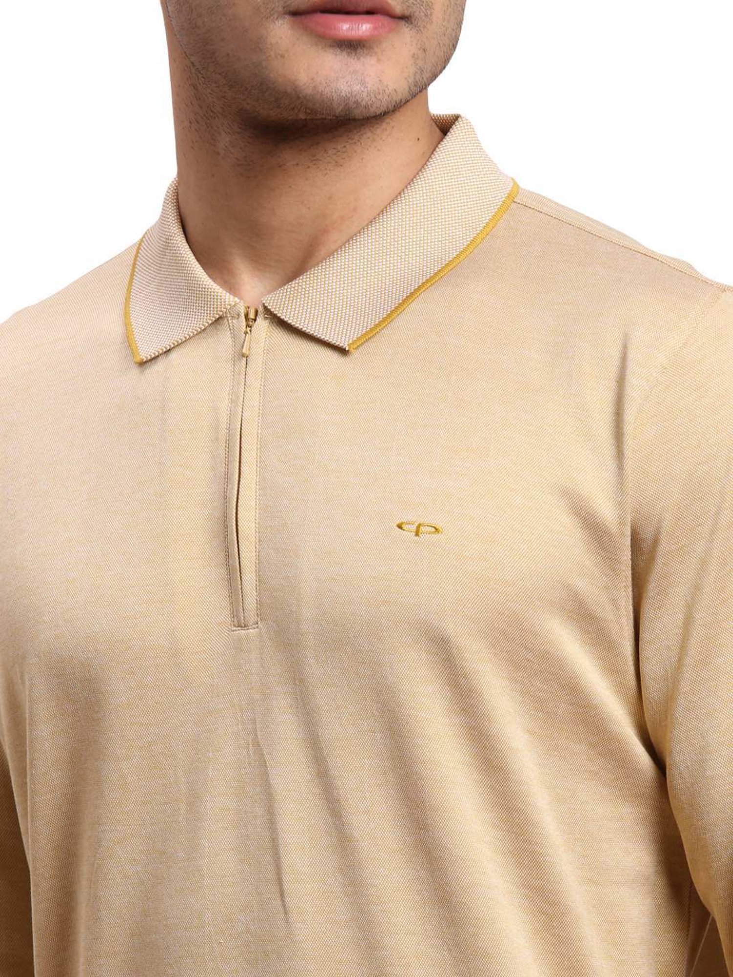ColorPlus Yellow Cotton Regular Fit Polo T-Shirt