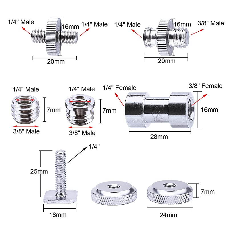 27 Pieces 14 Inch and 38 Inch Converter Female Male Threaded Screws Adapter Mount Set for CameraTripodMonopodBallheadLight StandShoulder Rig