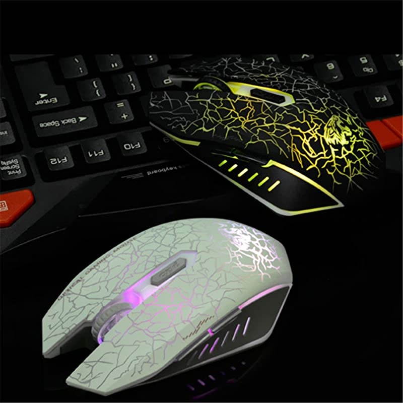 C10 Wireless Gaming Mouse Rechargeable Silent Optical Mice 7 Colors LED Lights, 7 Buttons 2400/1600/800DPI (Black)