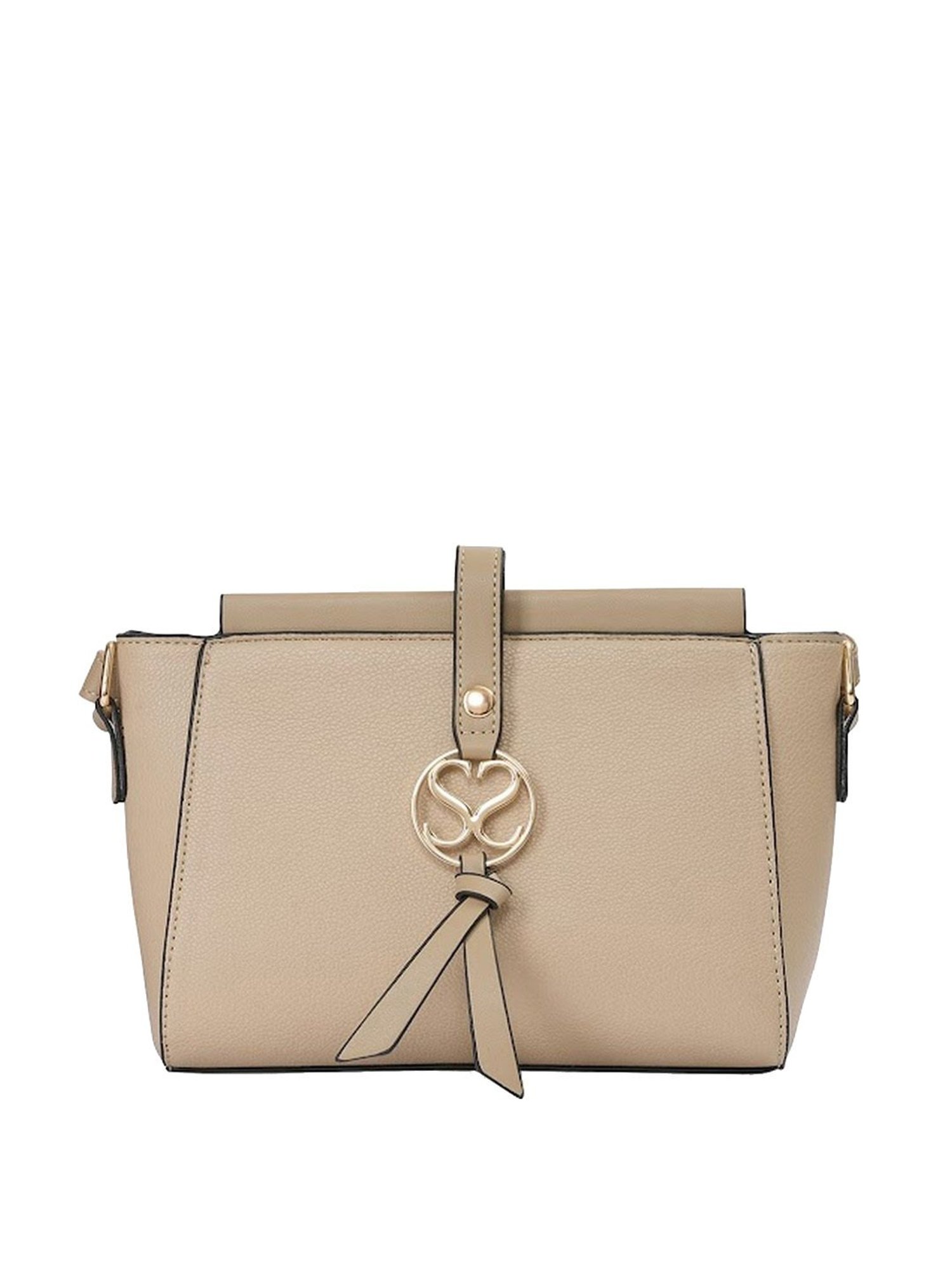 Sugarush Daliana Beige PU Solid Sling Handbag