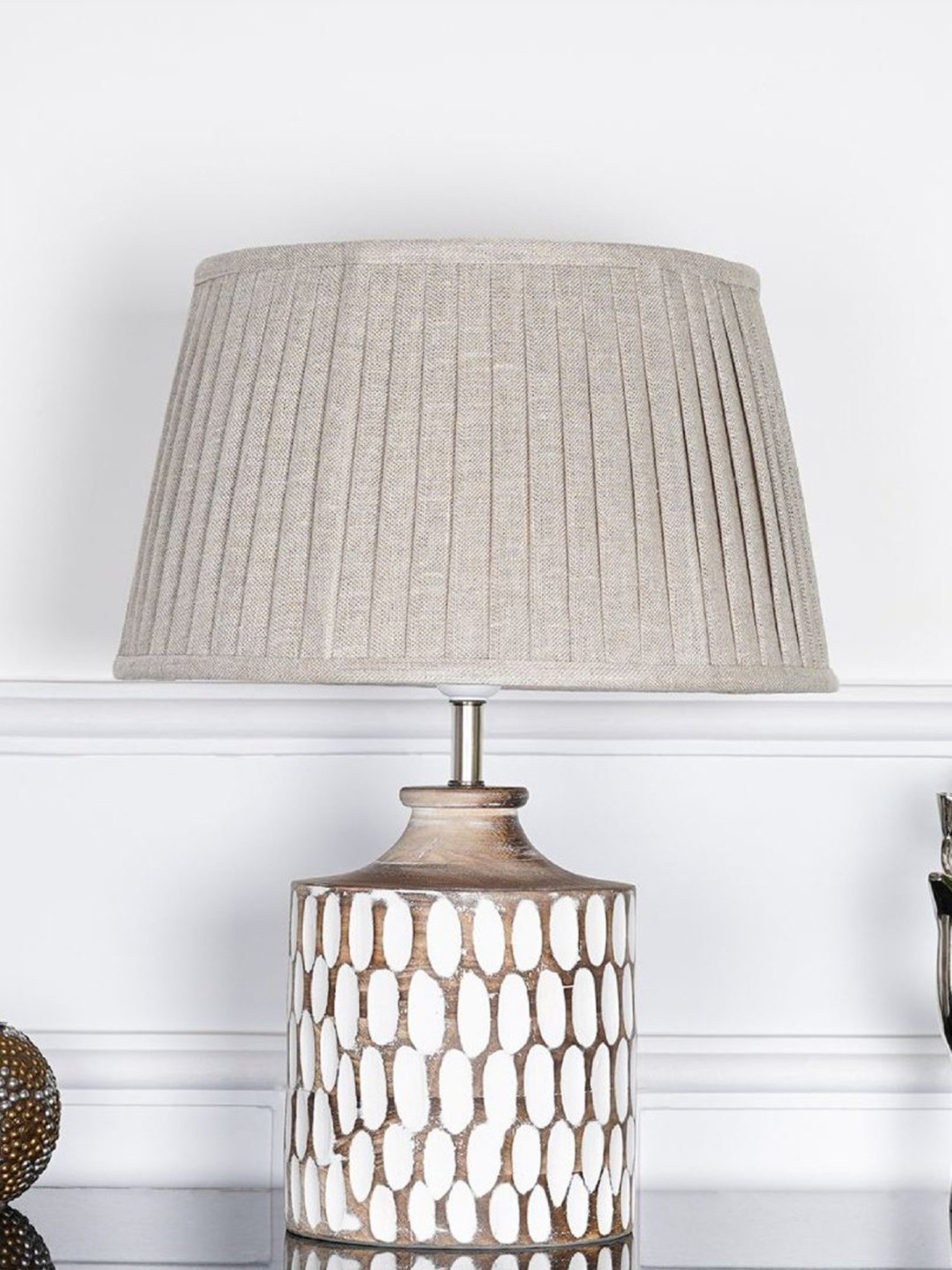 Kapoor Lamp Shades Distress White Wood Garlen Carved Cotton Shade Table Lamp