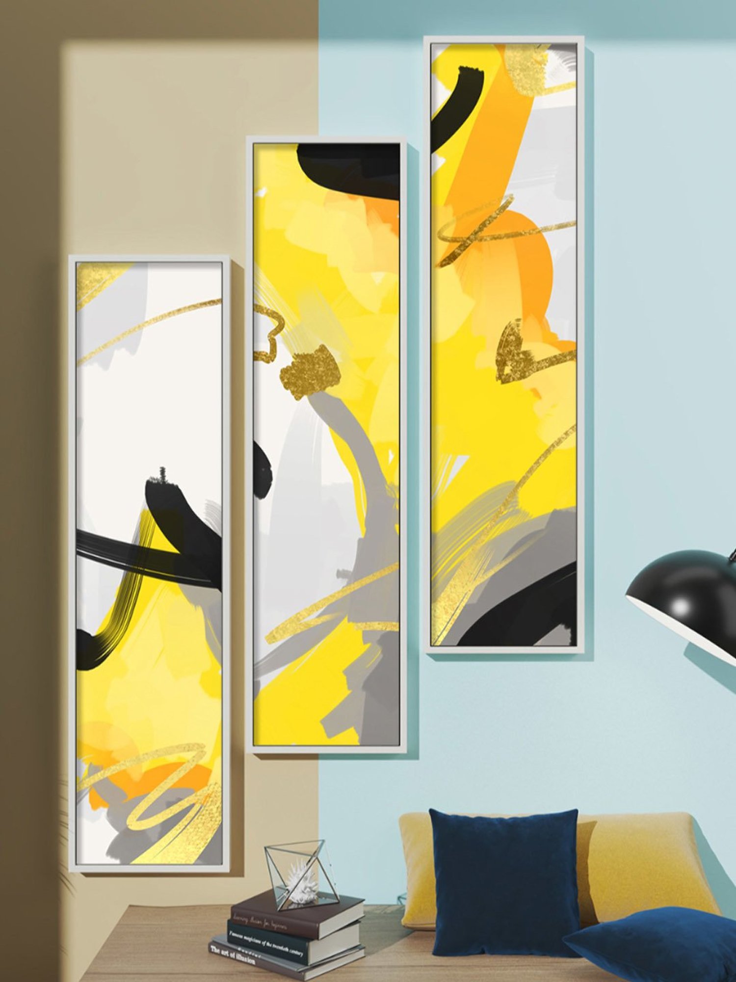 Art Street Printed Yellow Engineered Wood Wall Art (Set of 3)