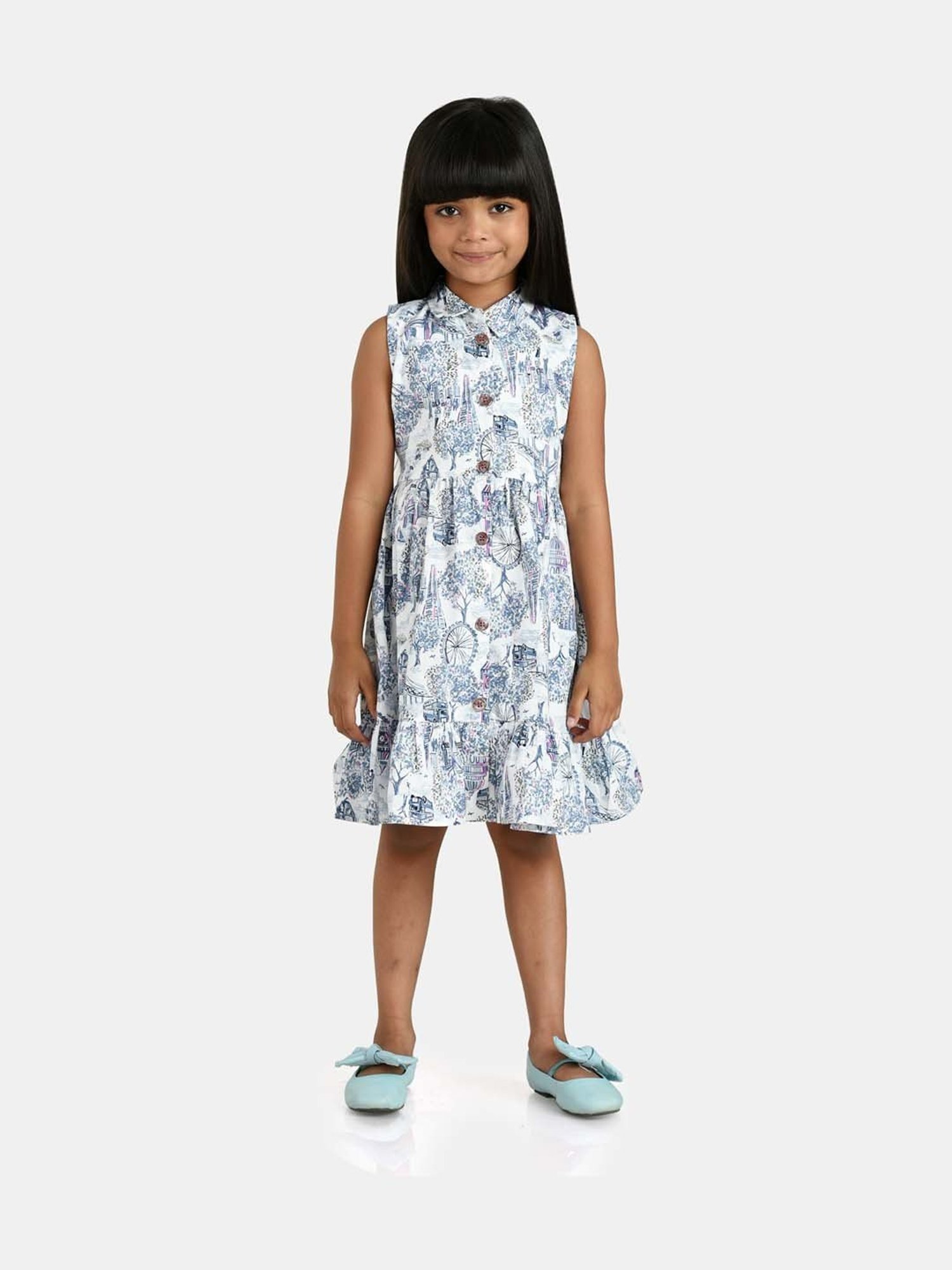 Peppermint Kids White Cotton Printed Dress