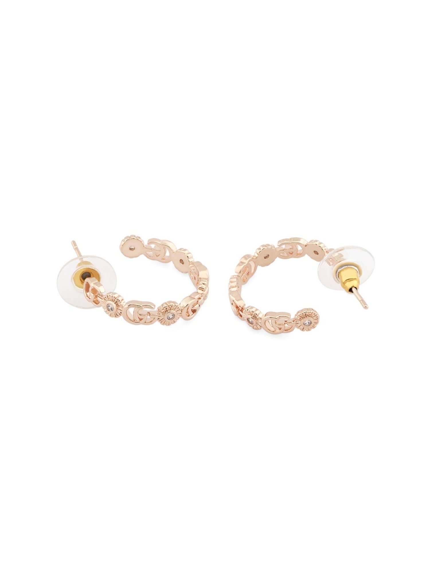 Zaveri Pearls Set of 2 Rose Gold Cubic Zirconia Contemporary Semi Hoop Earrings - ZPFK13362