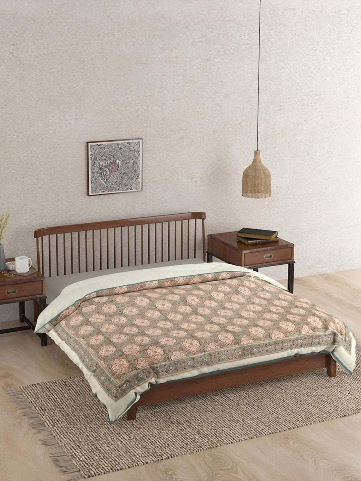 Maspar Vincent Green & Blue Cotton 120 TC Reversible Quilt - Set of 1