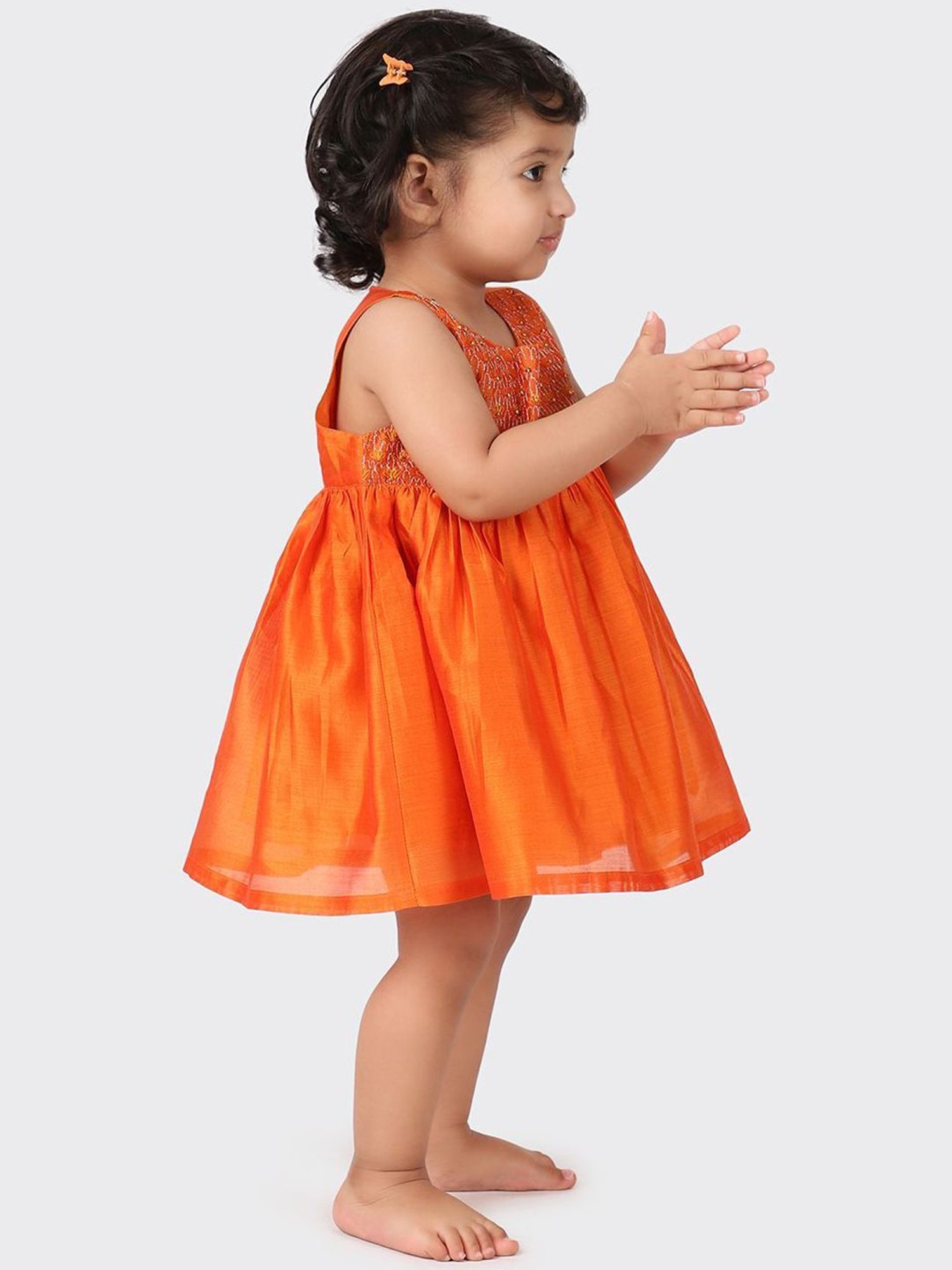 Fabindia Kids Orange Embroidered Dress