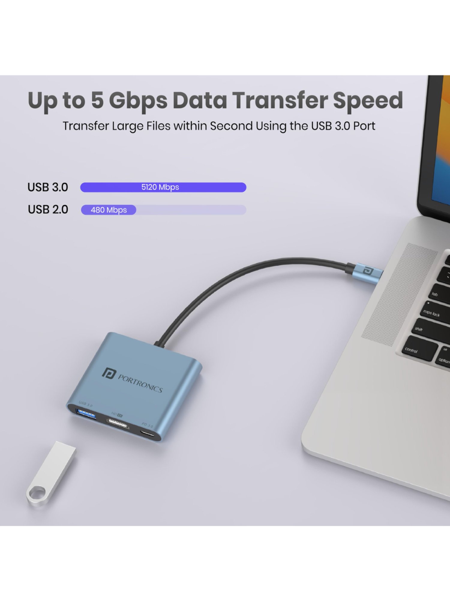 Portronics C-Konnect Plus Type-C to HDMI Adapter with 100 W PD Charging for Laptop, MacBook (Grey)